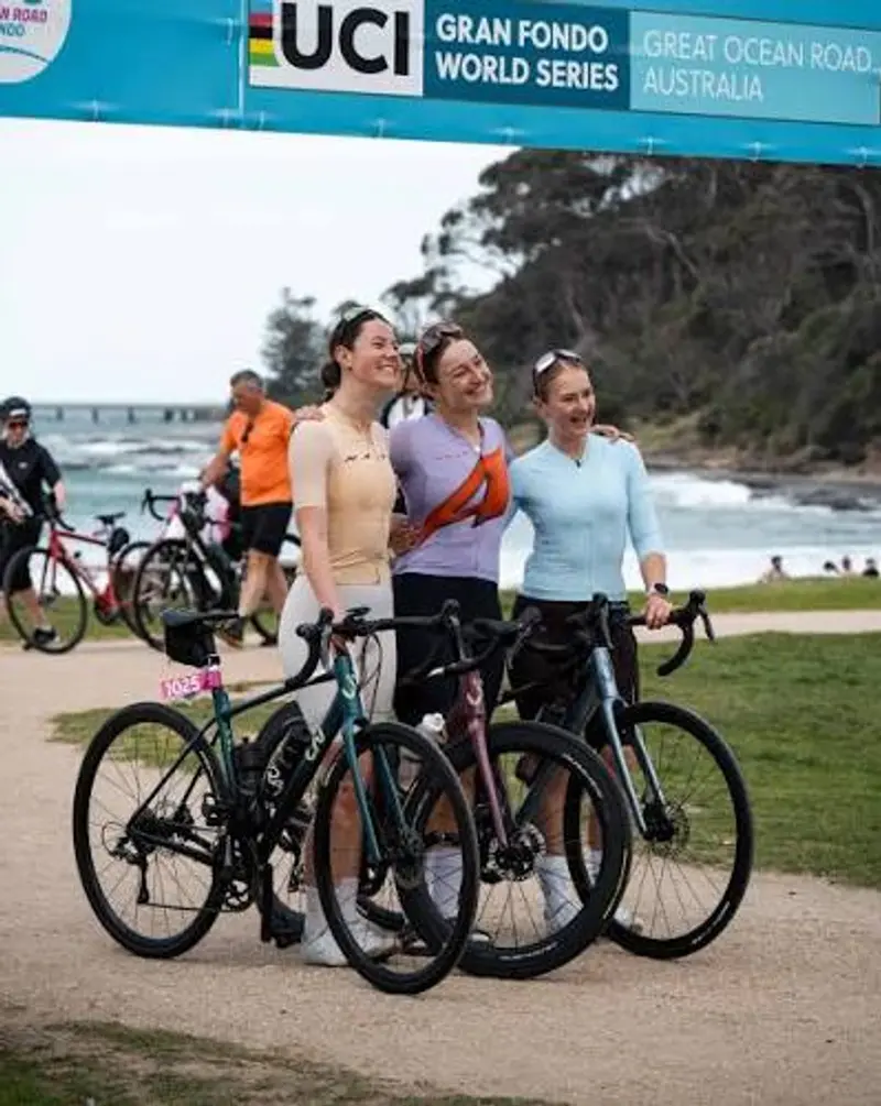Cyclists from the closed-road, car-free Amys Gran Fondo ride.